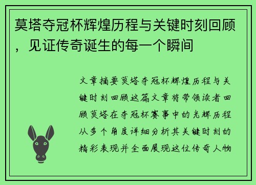 莫塔夺冠杯辉煌历程与关键时刻回顾，见证传奇诞生的每一个瞬间